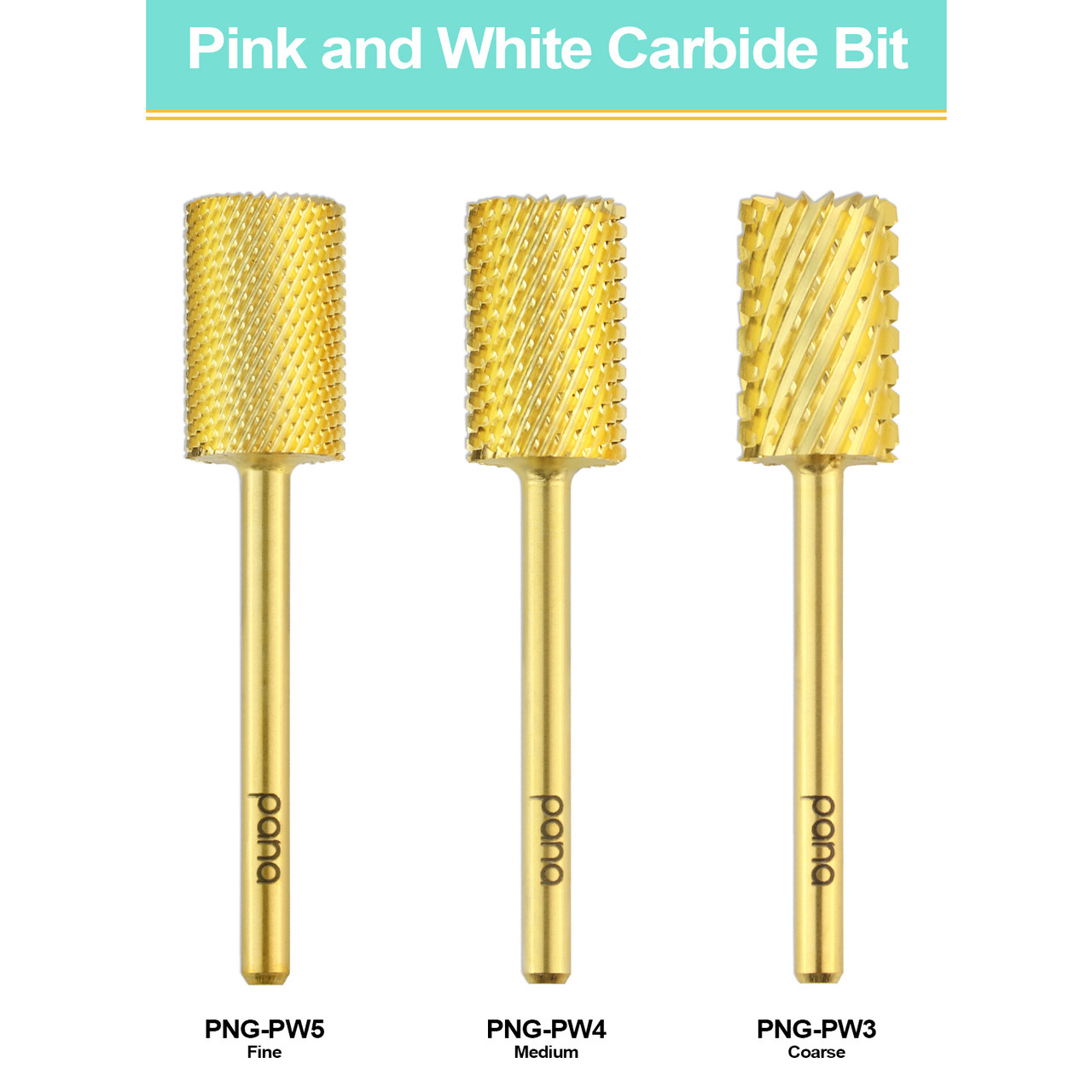 3/32” Pink & White Large Barrel Gold Carbide Bit (F - C)