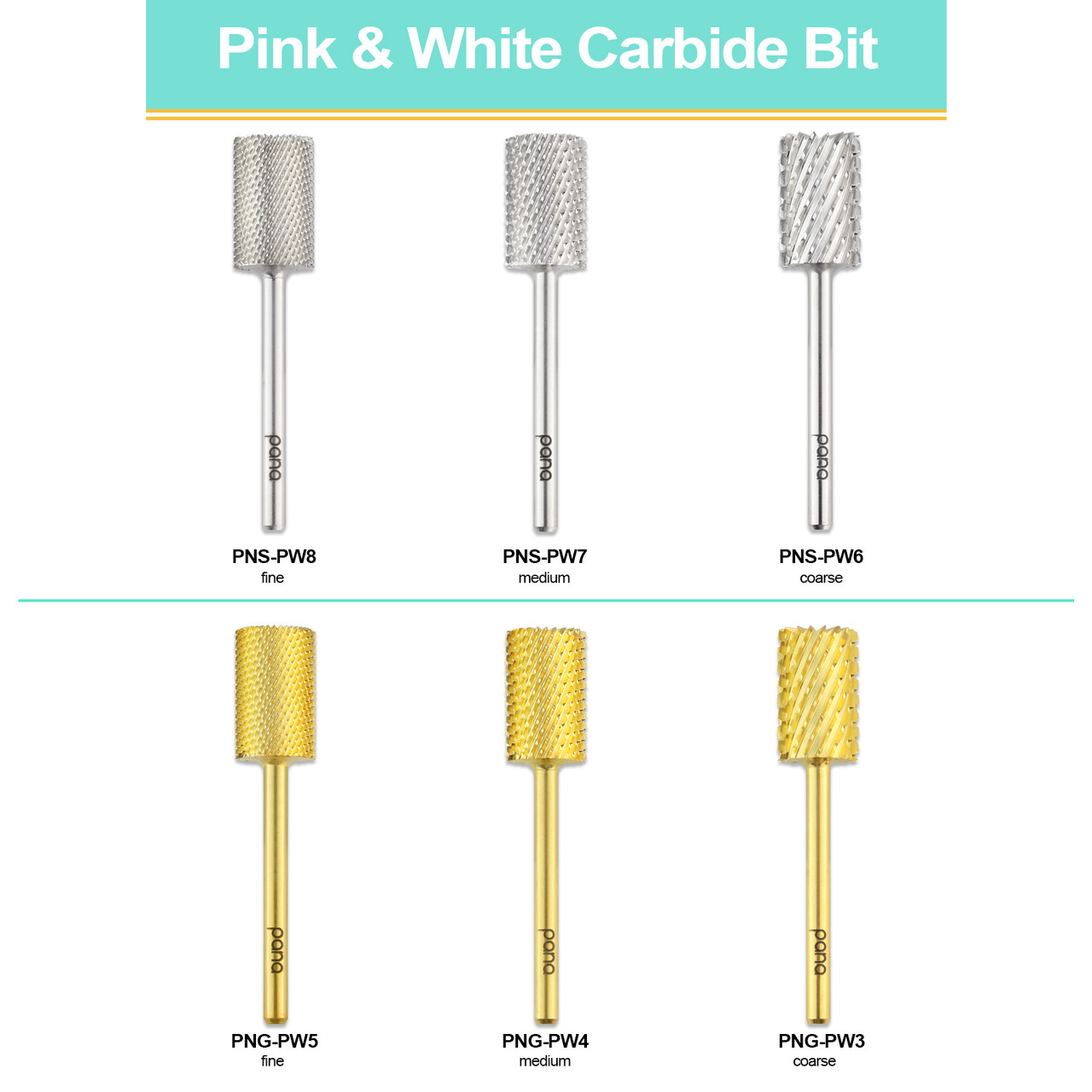 3/32” Pink & White Large Barrel Gold Carbide Bit (F - C)