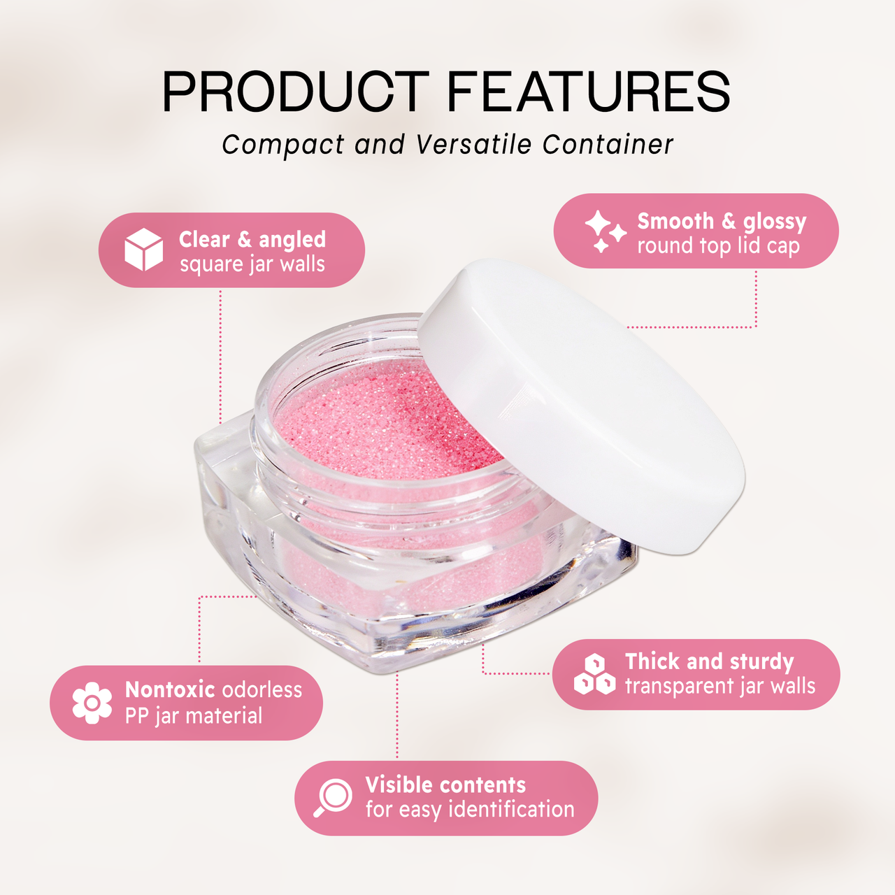5G/5ML (0.18 oz) Plastic Clear Cosmetic Sample Jars (Square)