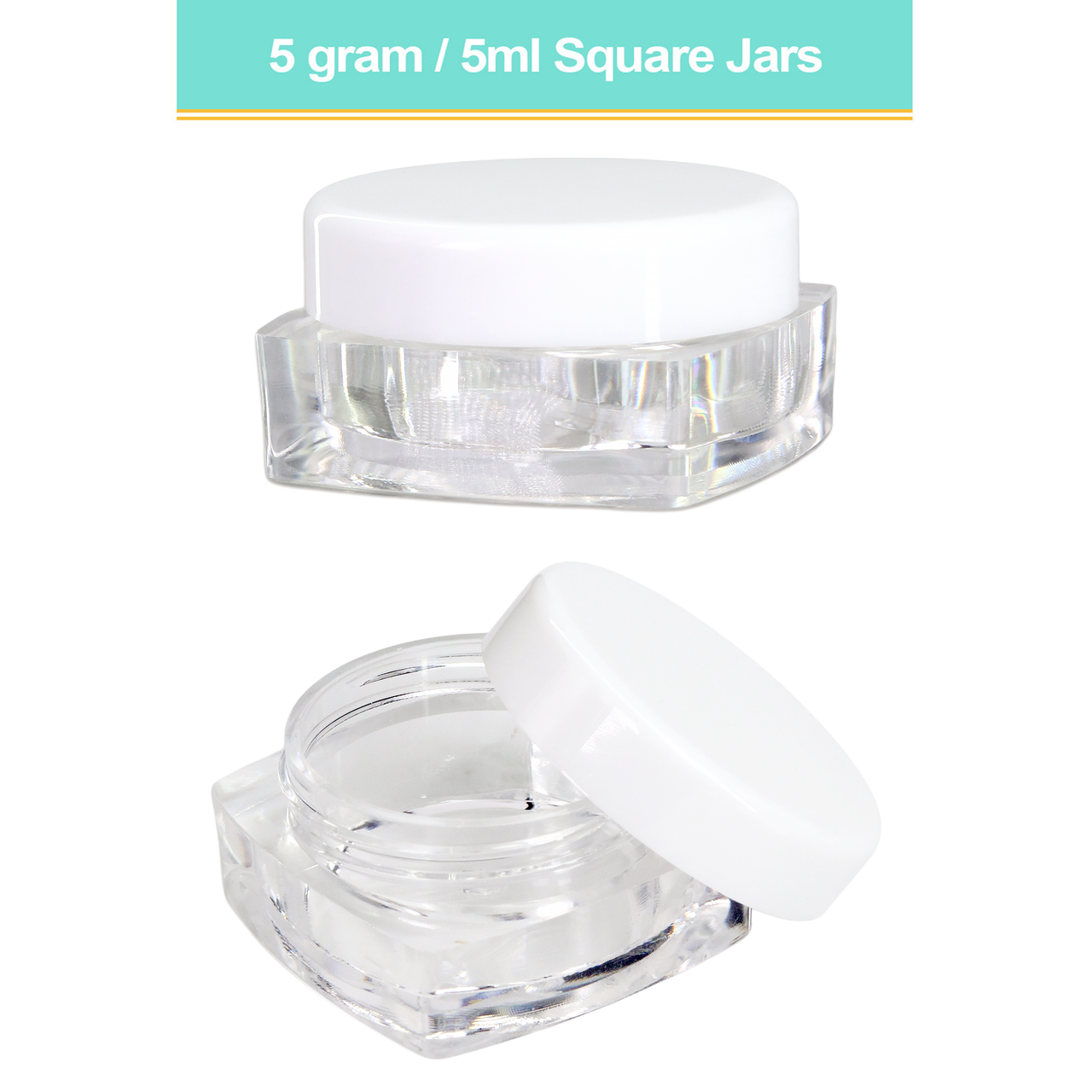 5G/5ML (0.18 oz) Plastic Clear Cosmetic Sample Jars (Square)