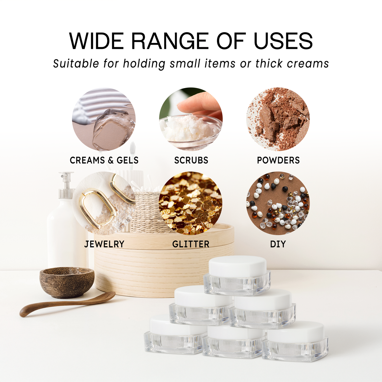 5G/5ML (0.18 oz) Plastic Clear Cosmetic Sample Jars (Square)