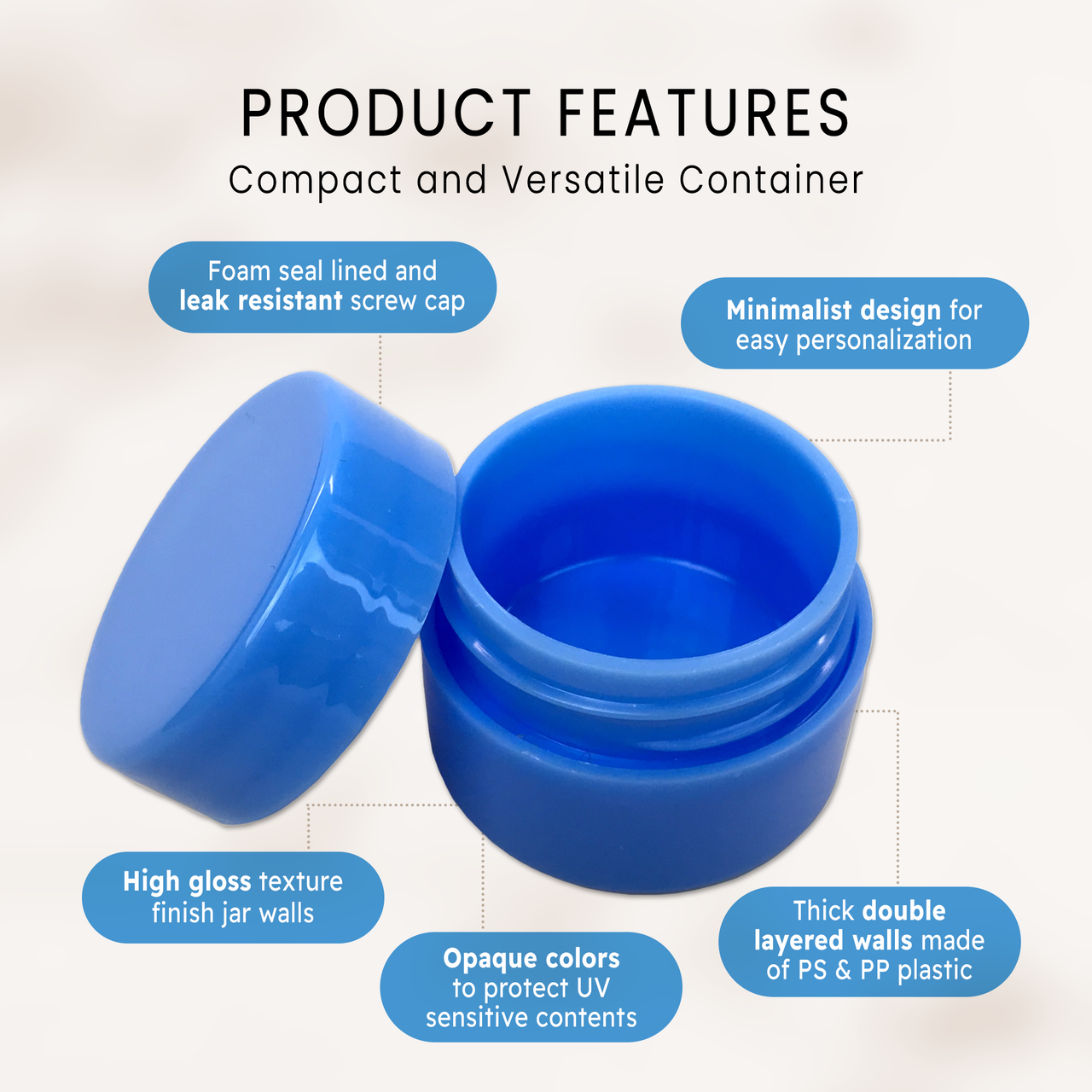 7G/7ML (0.25 oz) Plastic Cosmetic Sample Jars (Opaque)