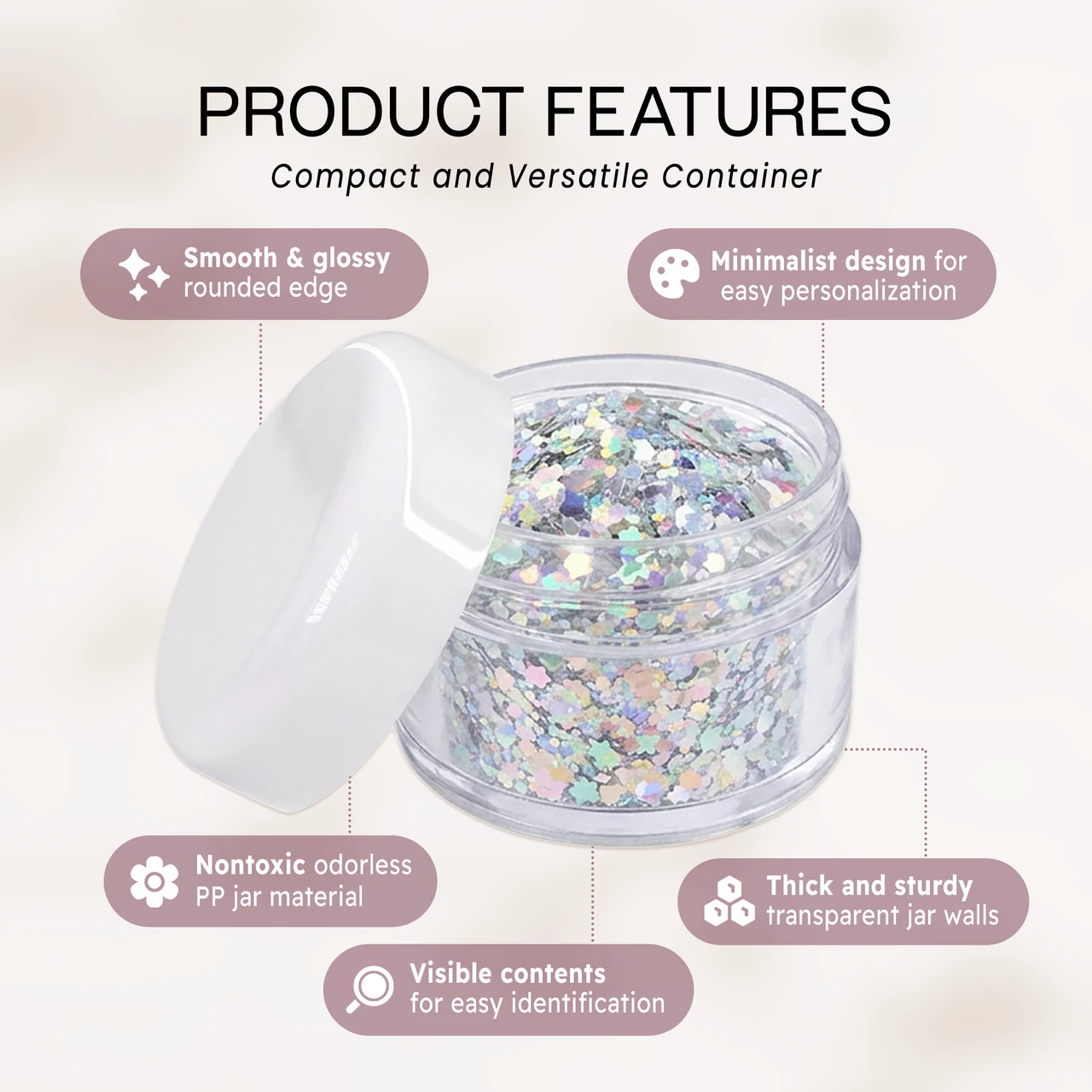 30g/30ml (1 oz) Plastic Clear Cosmetic Sample Jars (Round Top)