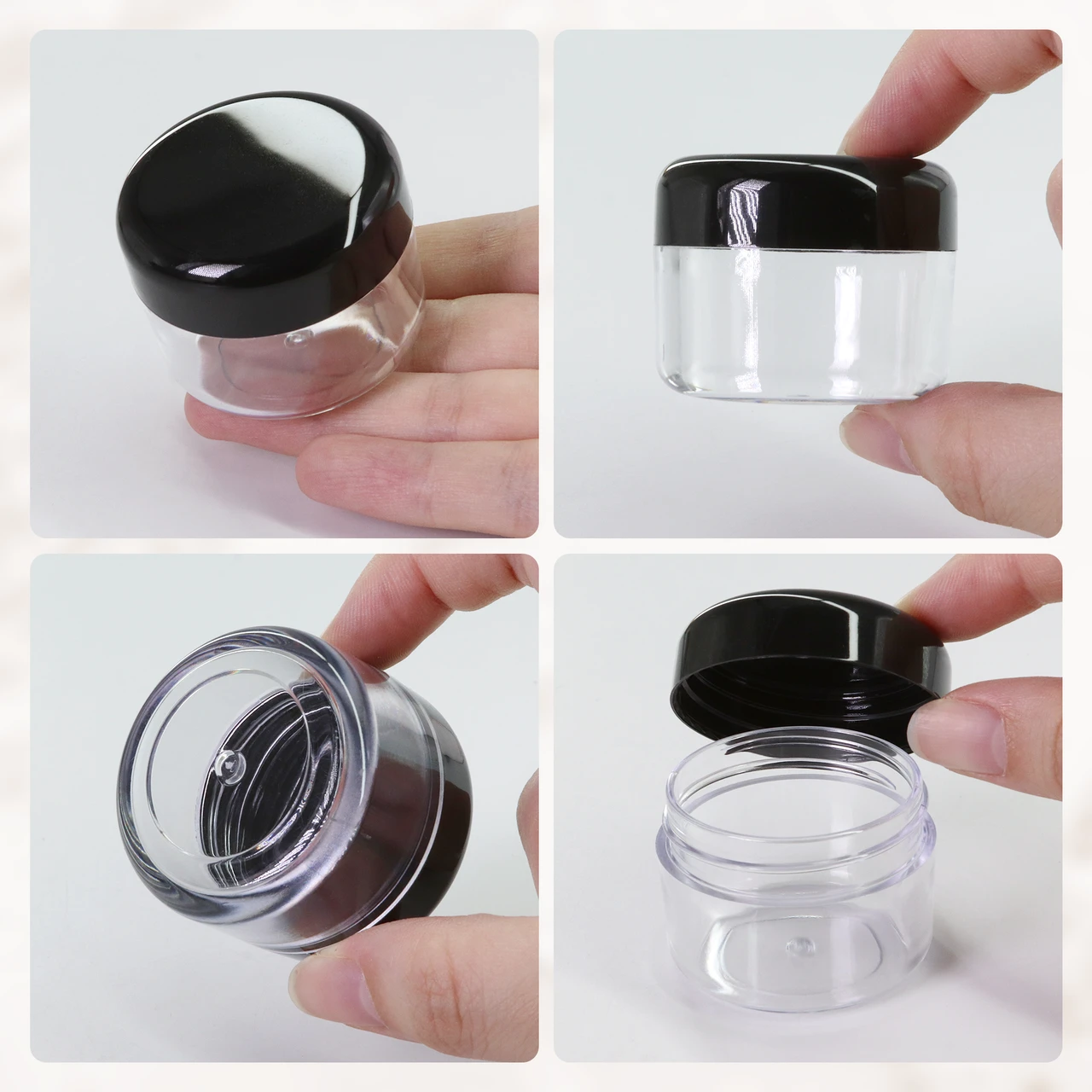30g/30ml (1 oz) Plastic Clear Cosmetic Sample Jars (Round Top)
