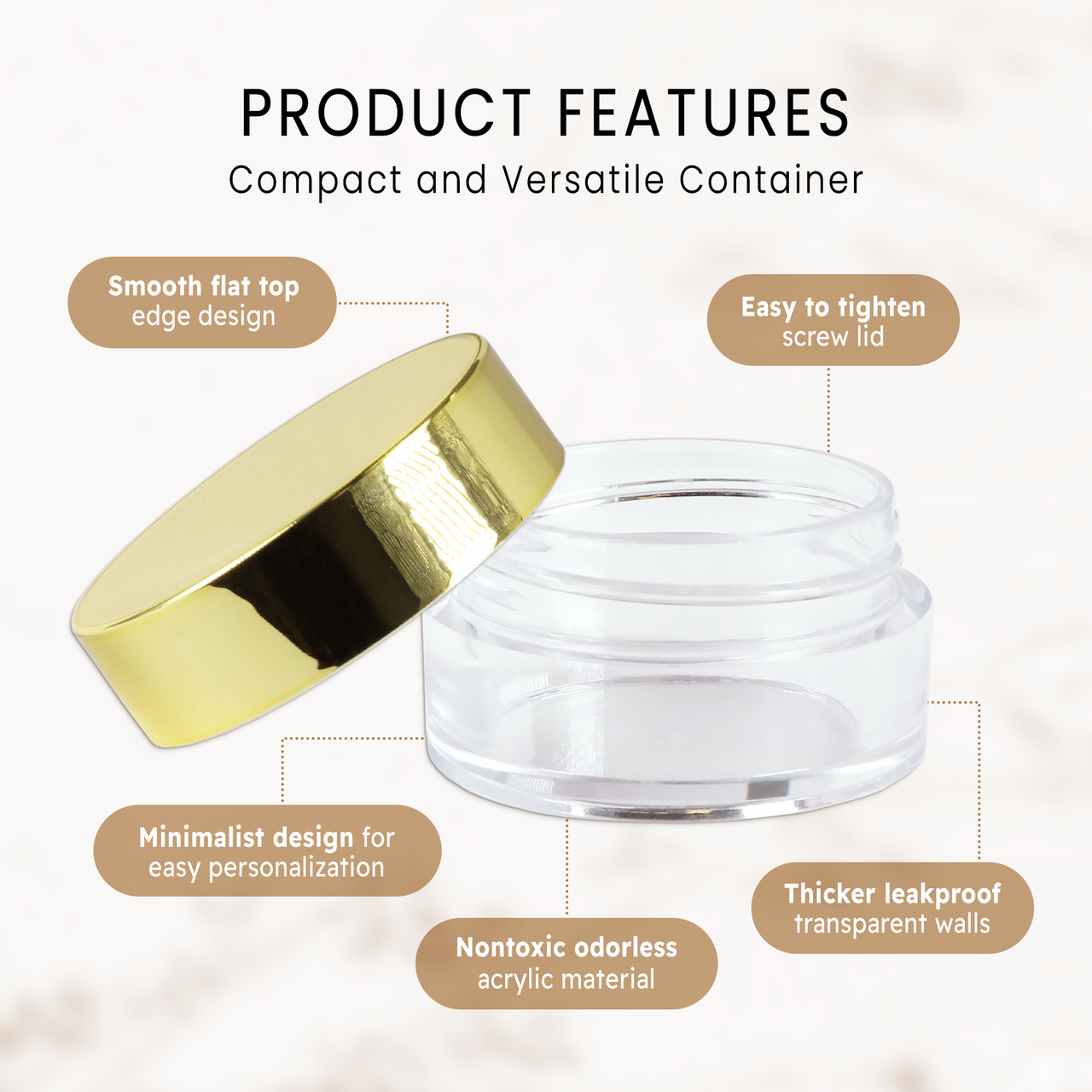 5G/5ML (0.18 oz) Plastic Clear Cosmetic Sample Jars (High Quality)