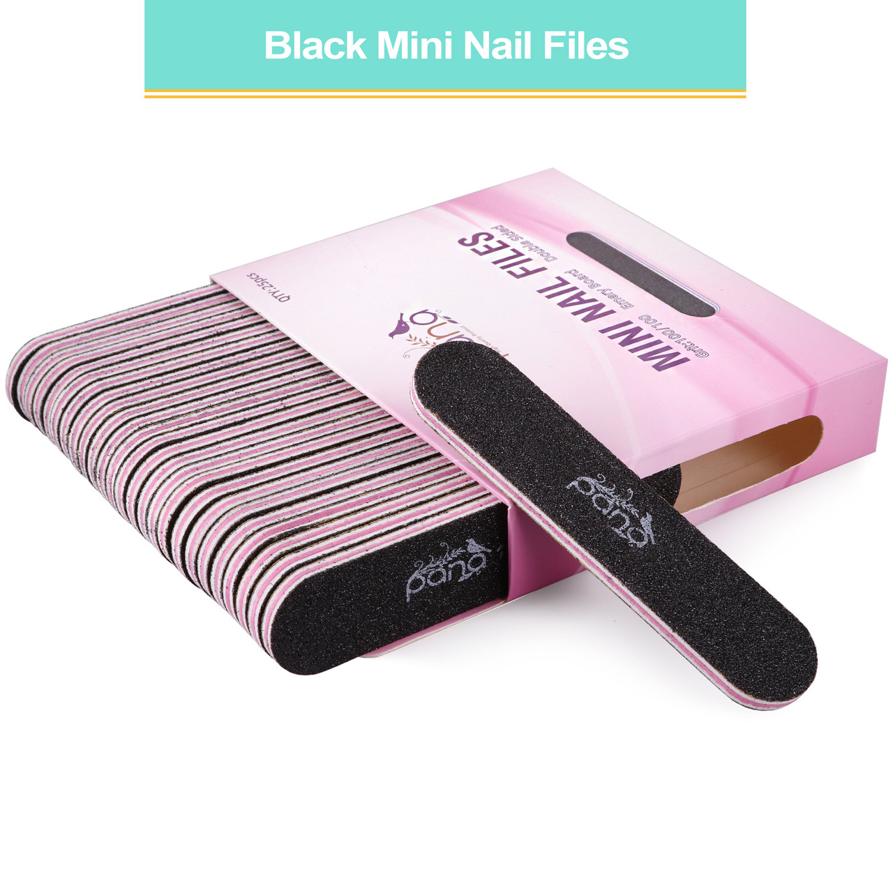 Mini Double Sided Emery Board Nail Files - Black (Grits: 80/80 to
