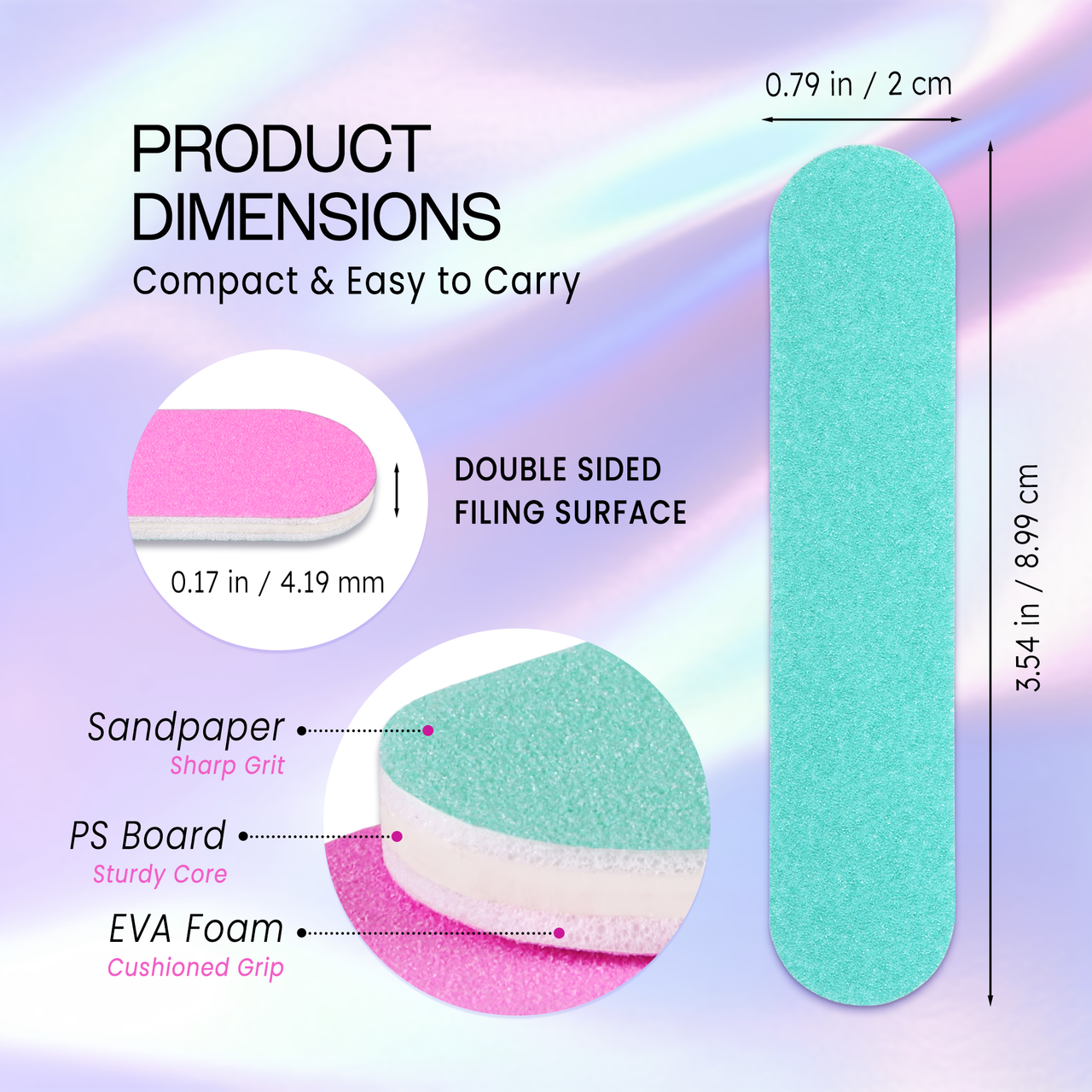 Mini Double Sided Emery Board Nail Files - Pink/Teal (Grits: 80/80 to 180/240)