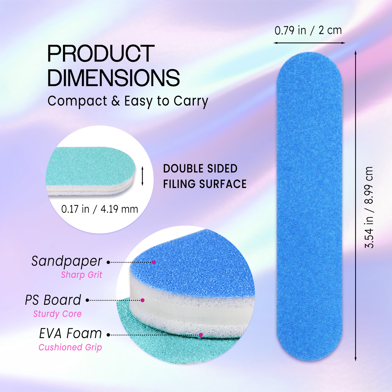 Mini Double Sided Emery Board Nail Files - Blue (Grits: 80/80 to 180/240)