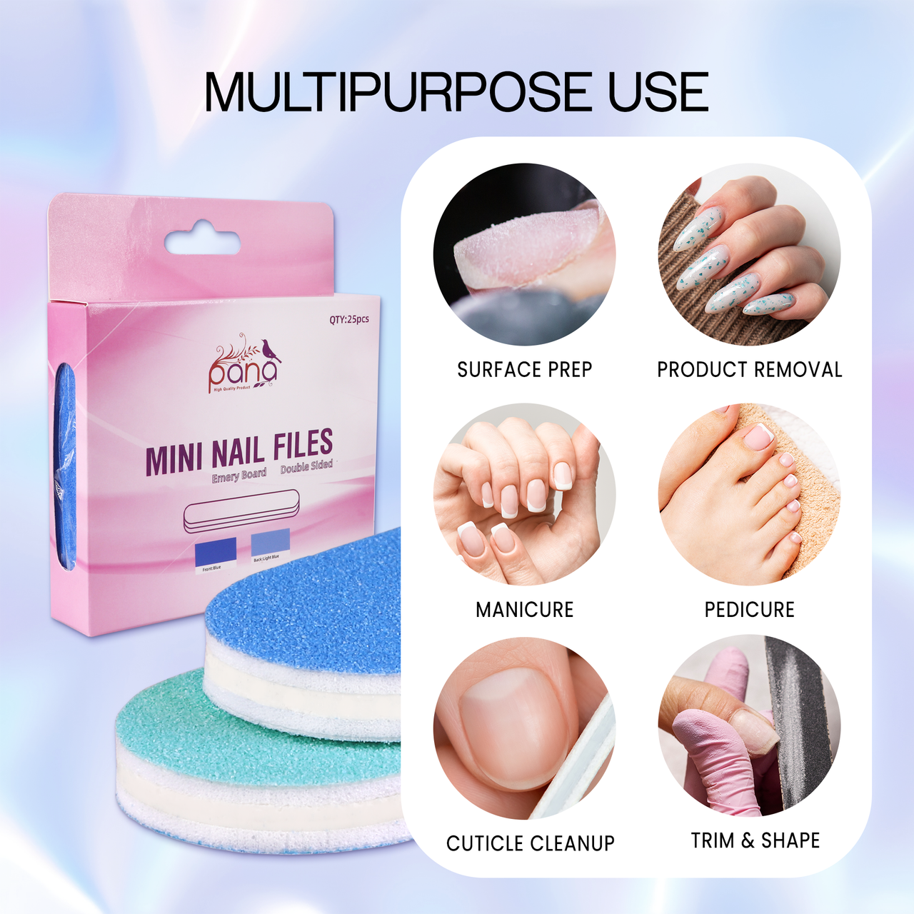 Mini Double Sided Emery Board Nail Files - Blue (Grits: 80/80 to 180/240)