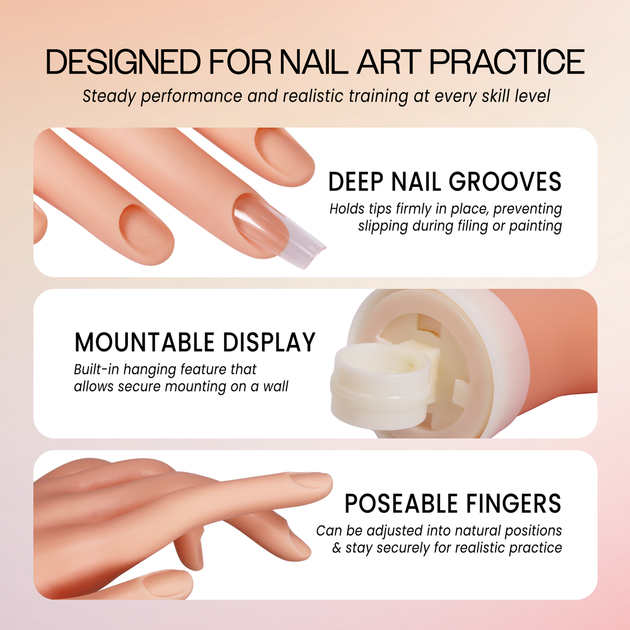 Premium Soft Quality Practice Hand with Bendable Fingers and Wall Stand