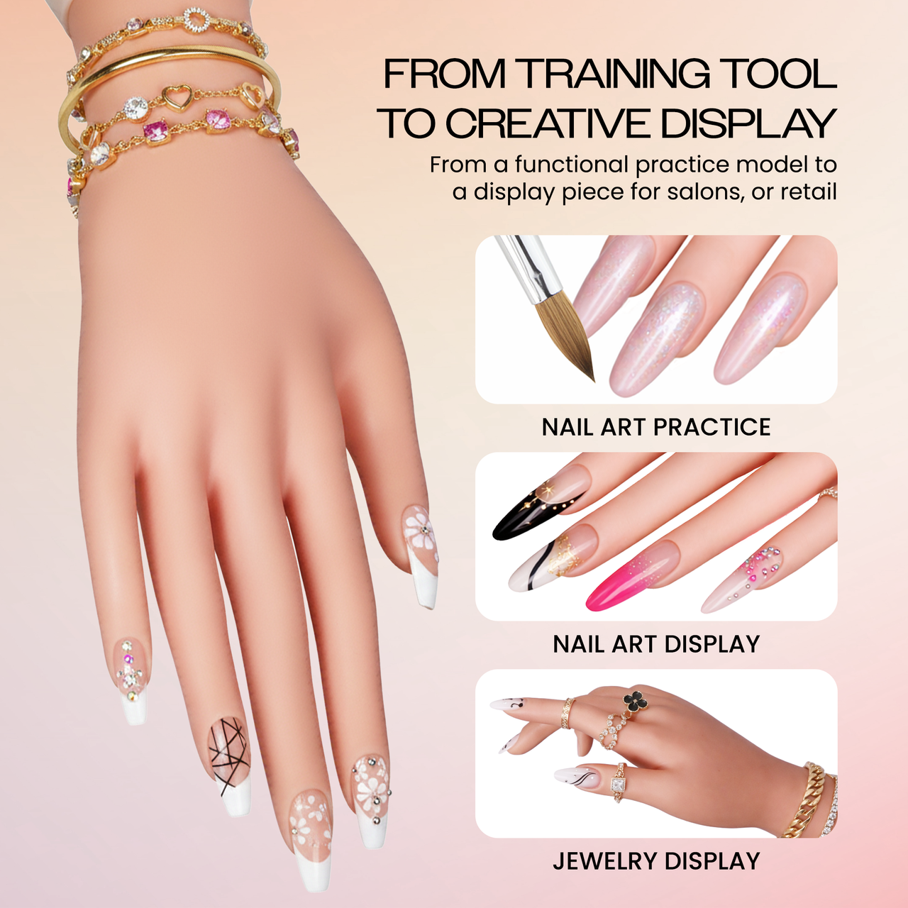 Premium Soft Quality Practice Hand with Bendable Fingers and Wall Stand