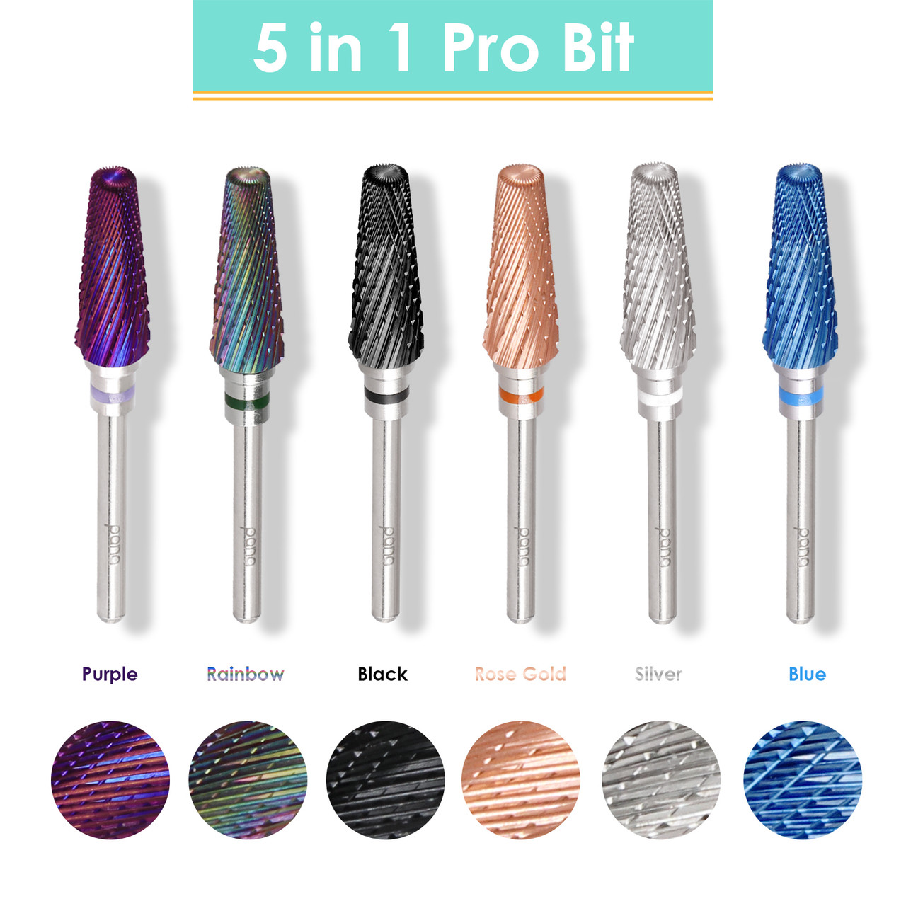 PANA 5-in-1 Pro Upgraded Multi-Function Drill Bit 3/32" Shank Size - (Silver, Blue, Purple, Rose Gold, Black, Rainbow 2X Coarse to 2X Fine) 