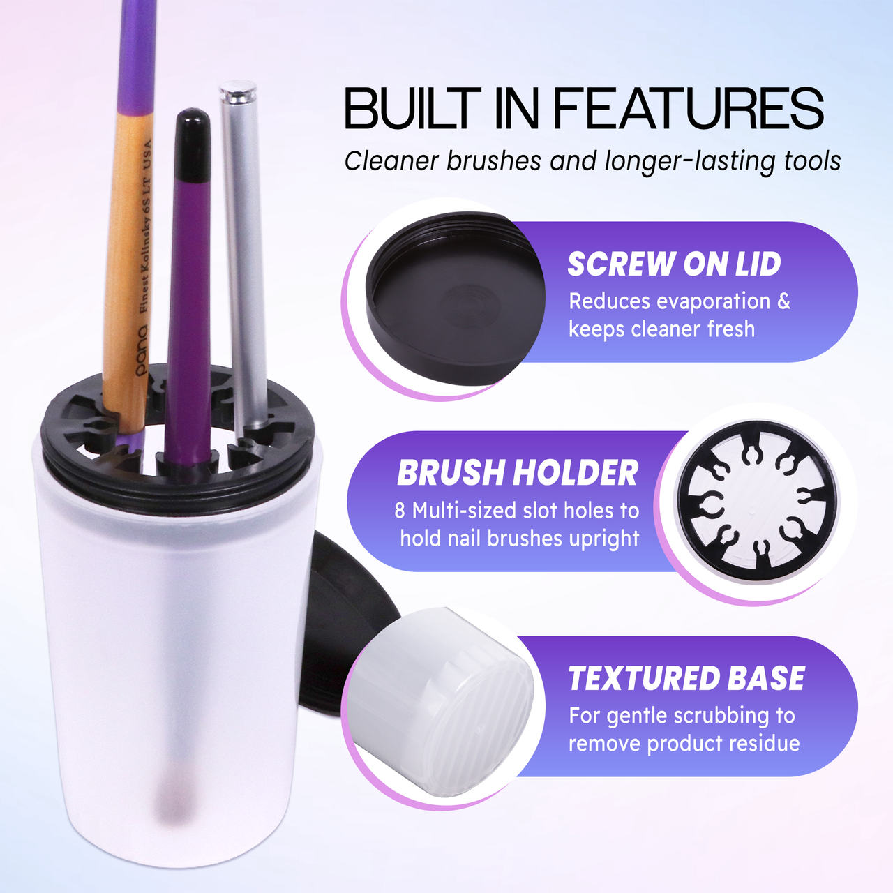 Nail Brush Holder and Cleanser Bottle with Black Lid
