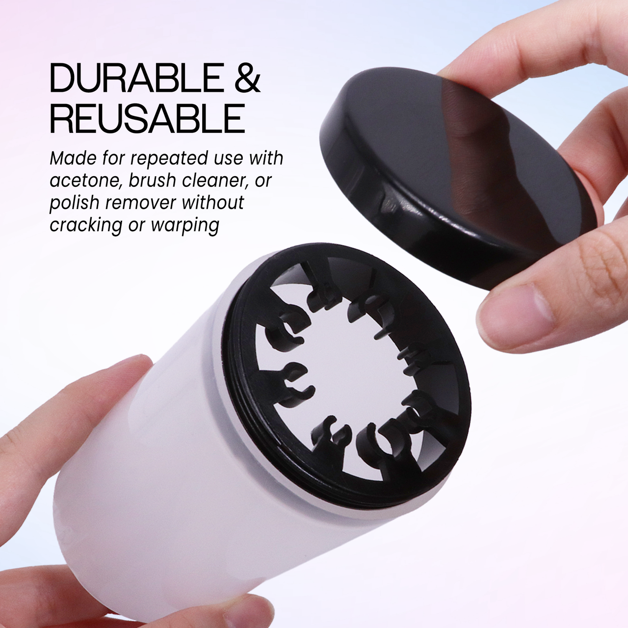 Nail Brush Holder and Cleanser Bottle with Black Lid