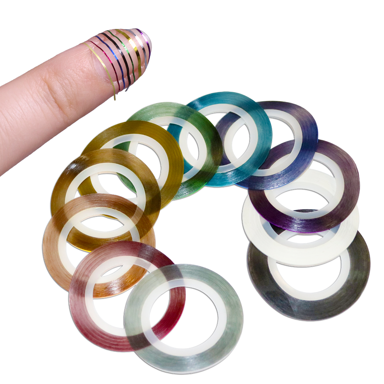 Nail Art Glitter Sticker Strip Tape (Assorted 10 Color Set)