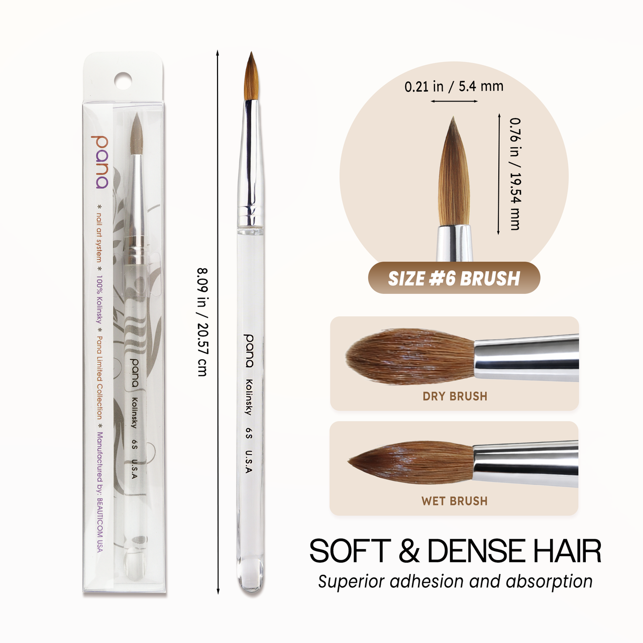 Round Clear Acrylic Kolinsky Brush Handle with Silver Ferrule