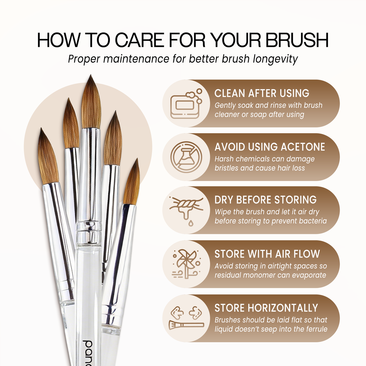 Round Clear Acrylic Kolinsky Brush Handle with Silver Ferrule