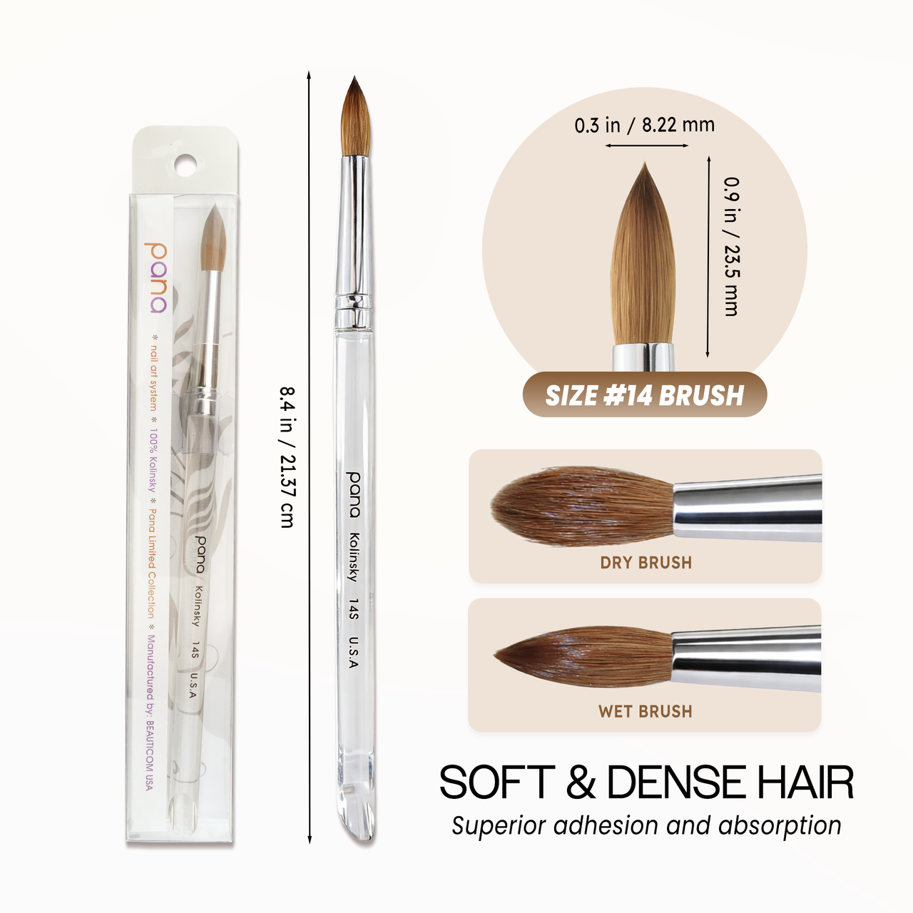 Round Clear Acrylic Kolinsky Brush Handle with Silver Ferrule