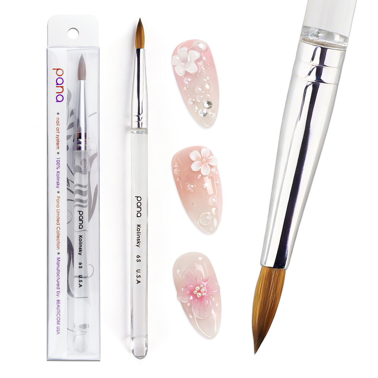 Round Clear Acrylic Kolinsky Brush Handle with Silver Ferrule