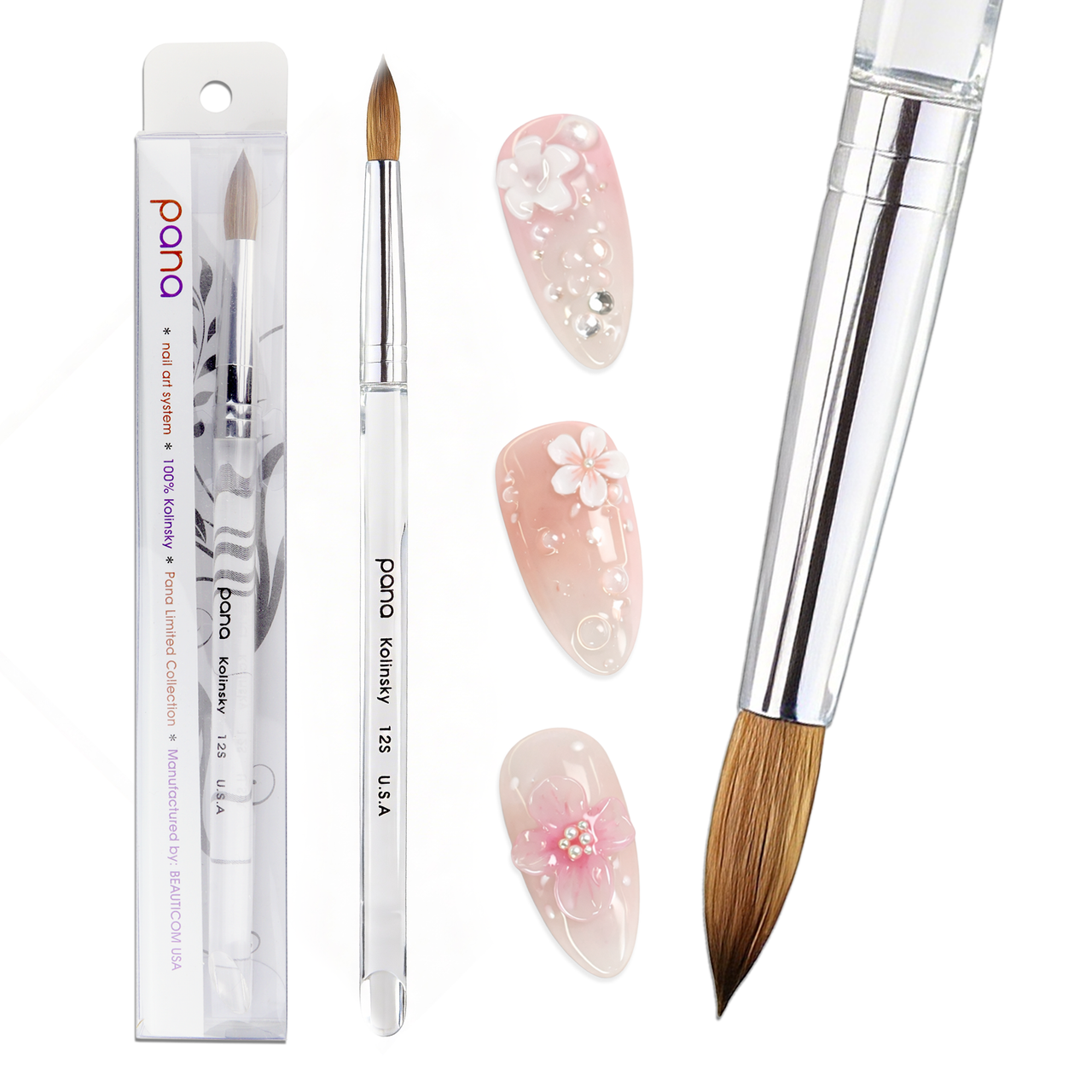 Round Clear Acrylic Kolinsky Brush Handle with Silver Ferrule