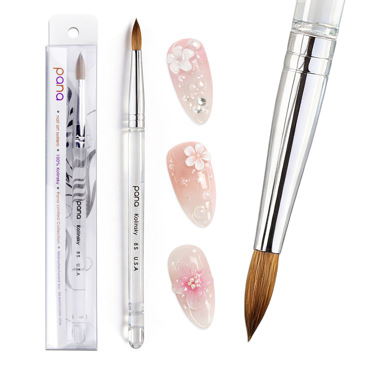 Round Clear Acrylic Kolinsky Brush Handle with Silver Ferrule