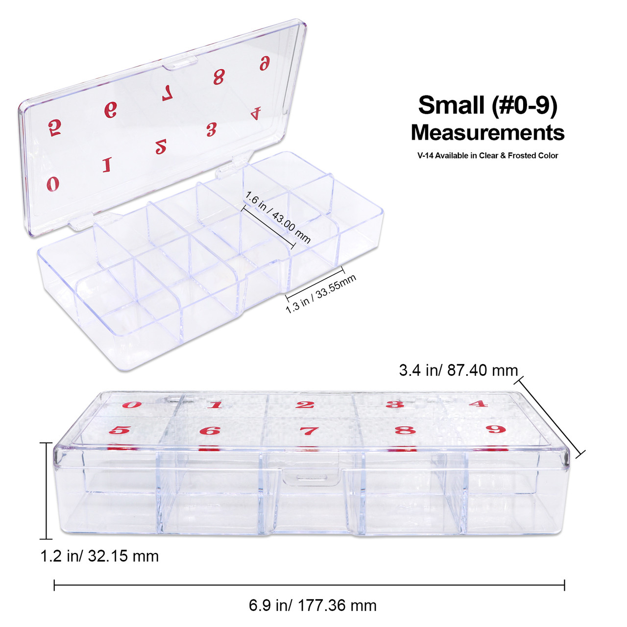 Empty Numbered Nail Art Tip Storage Box Case (Clear or Frosted)