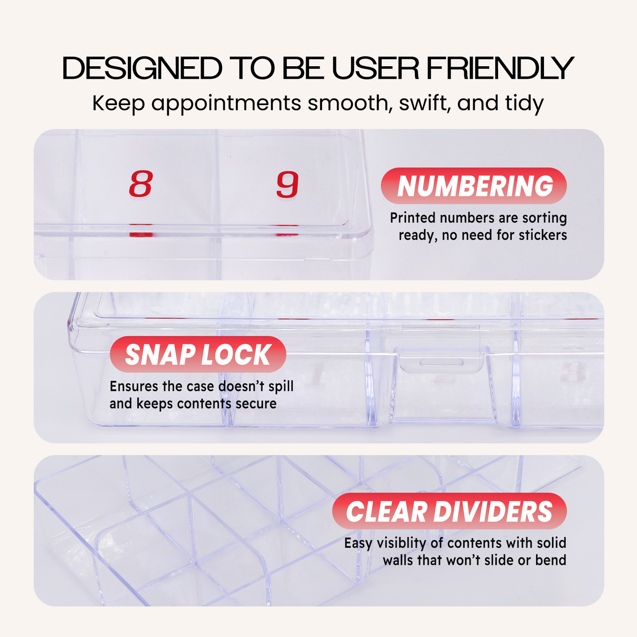 Empty Numbered Nail Art Tip Storage Box Case (Clear or Frosted)