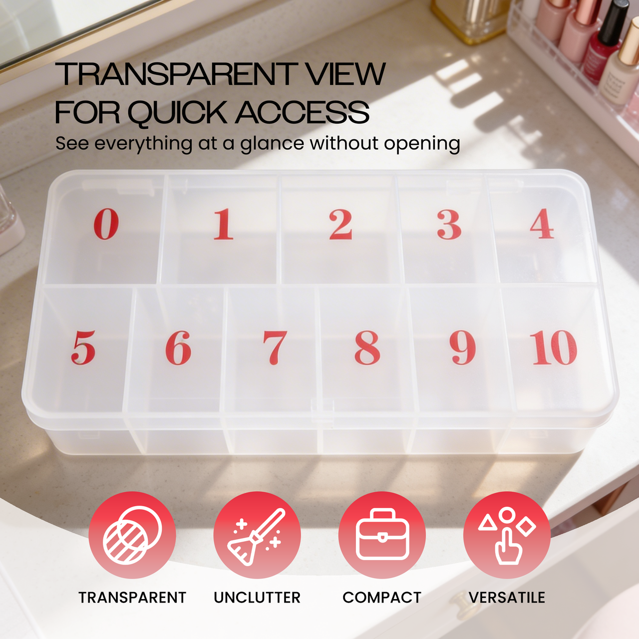 Empty Numbered Nail Art Tip Storage Box Case (Clear or Frosted)