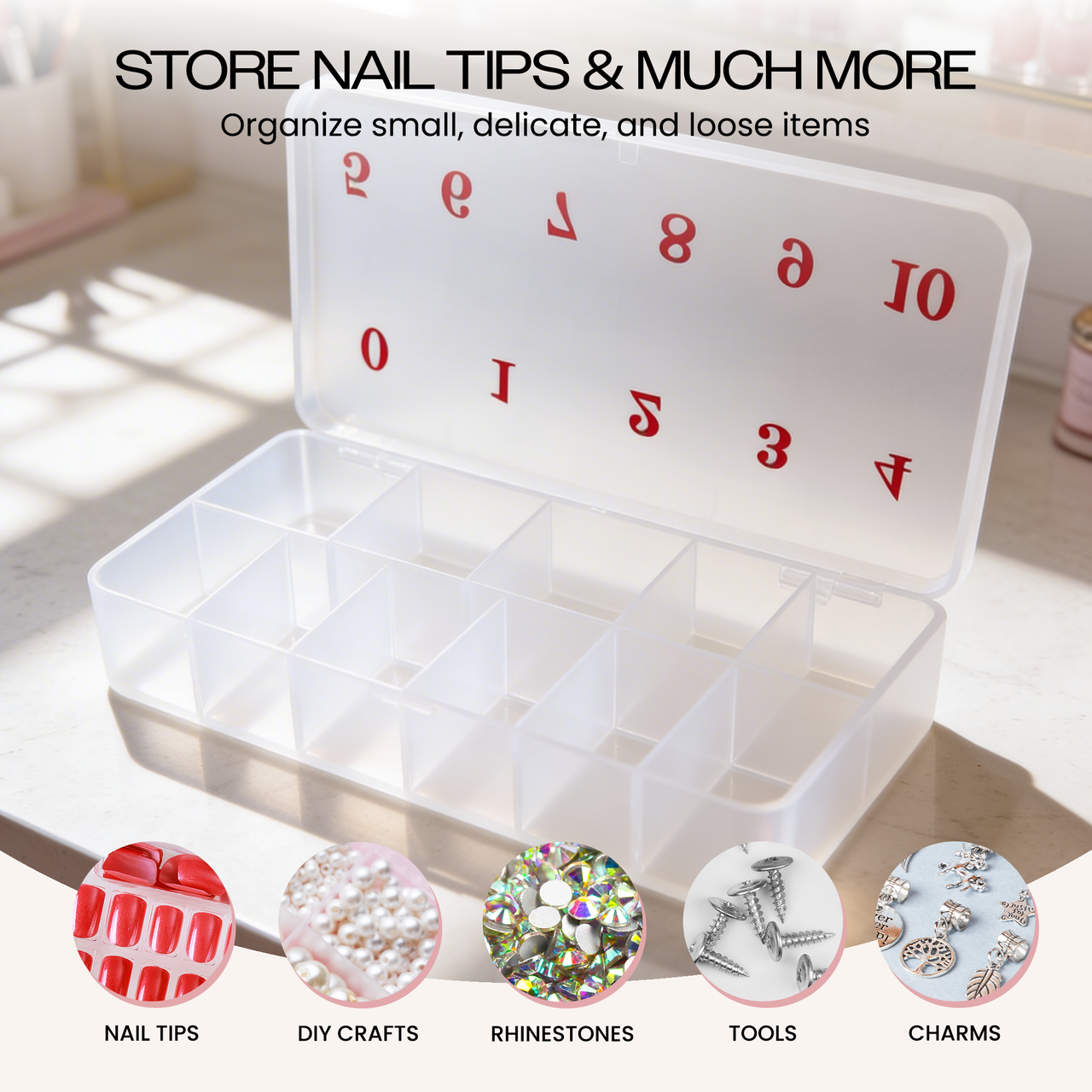 Empty Numbered Nail Art Tip Storage Box Case (Clear or Frosted)