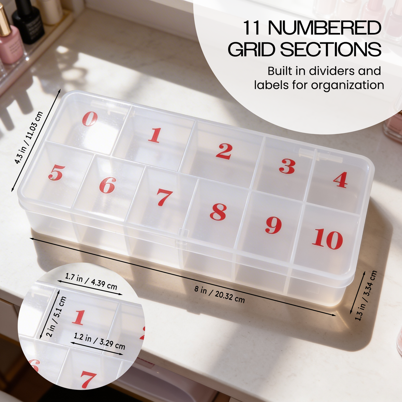 Empty Numbered Nail Art Tip Storage Box Case (Clear or Frosted)