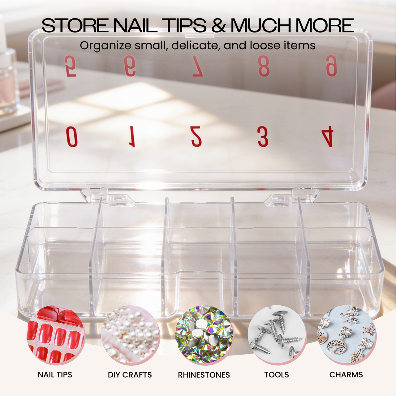Empty Numbered Nail Art Tip Storage Box Case (Clear or Frosted)