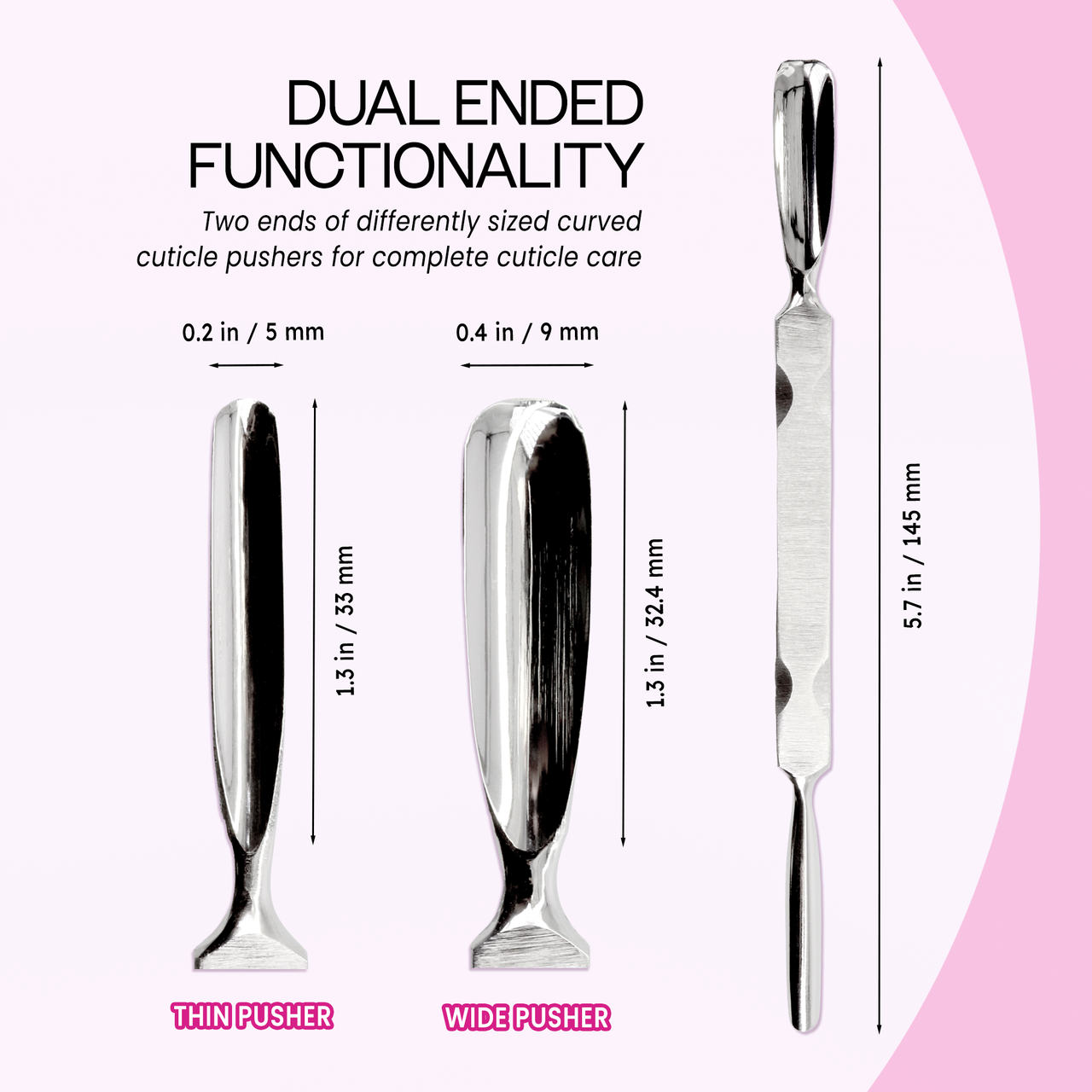 Dual End Rounded Stainless Steel Cuticle Pusher
