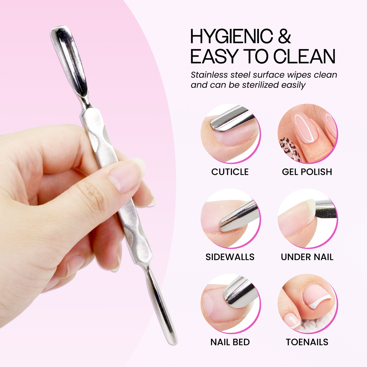 Dual End Rounded Stainless Steel Cuticle Pusher