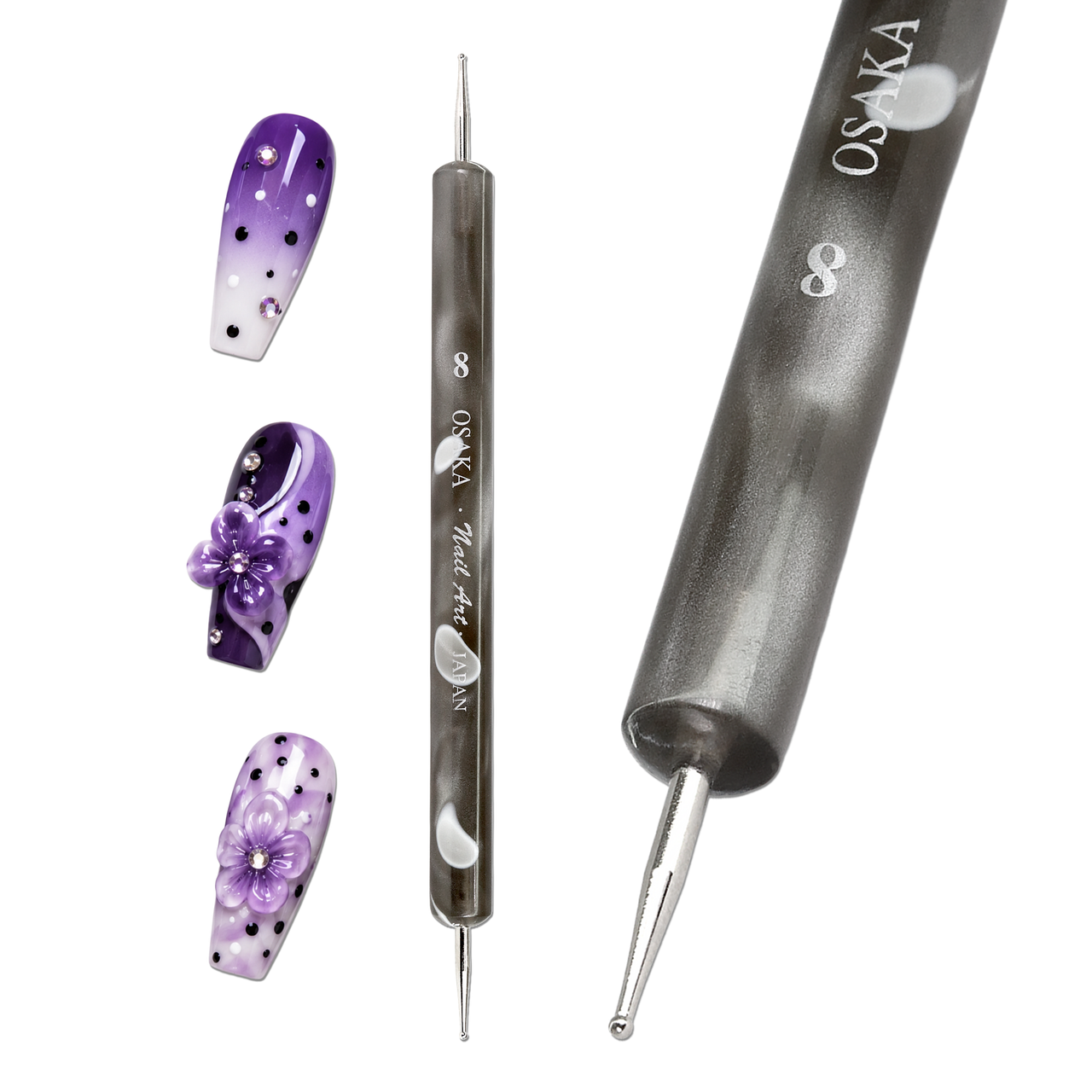 Osaka Nail Art Dotting Tool Marblizer - Black Color Marble Handle
