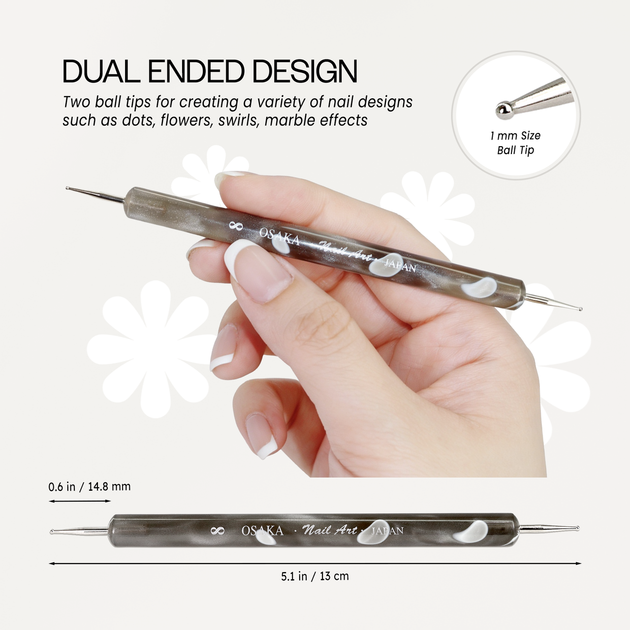 Osaka Nail Art Dotting Tool Marblizer - Black Color Marble Handle