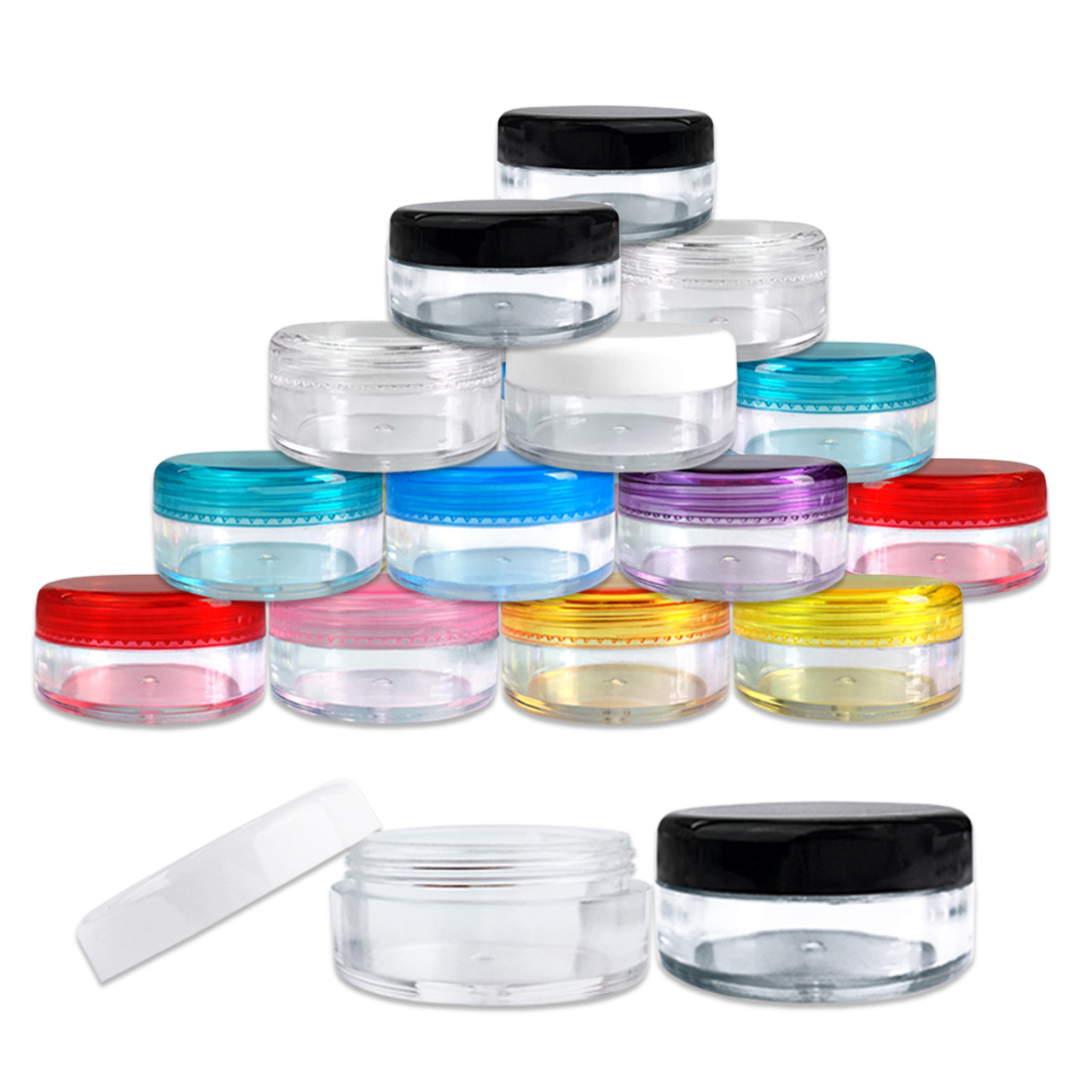 5G/5ML (0.18 oz) Plastic Cosmetic Sample Jars with Multi-Color Lids