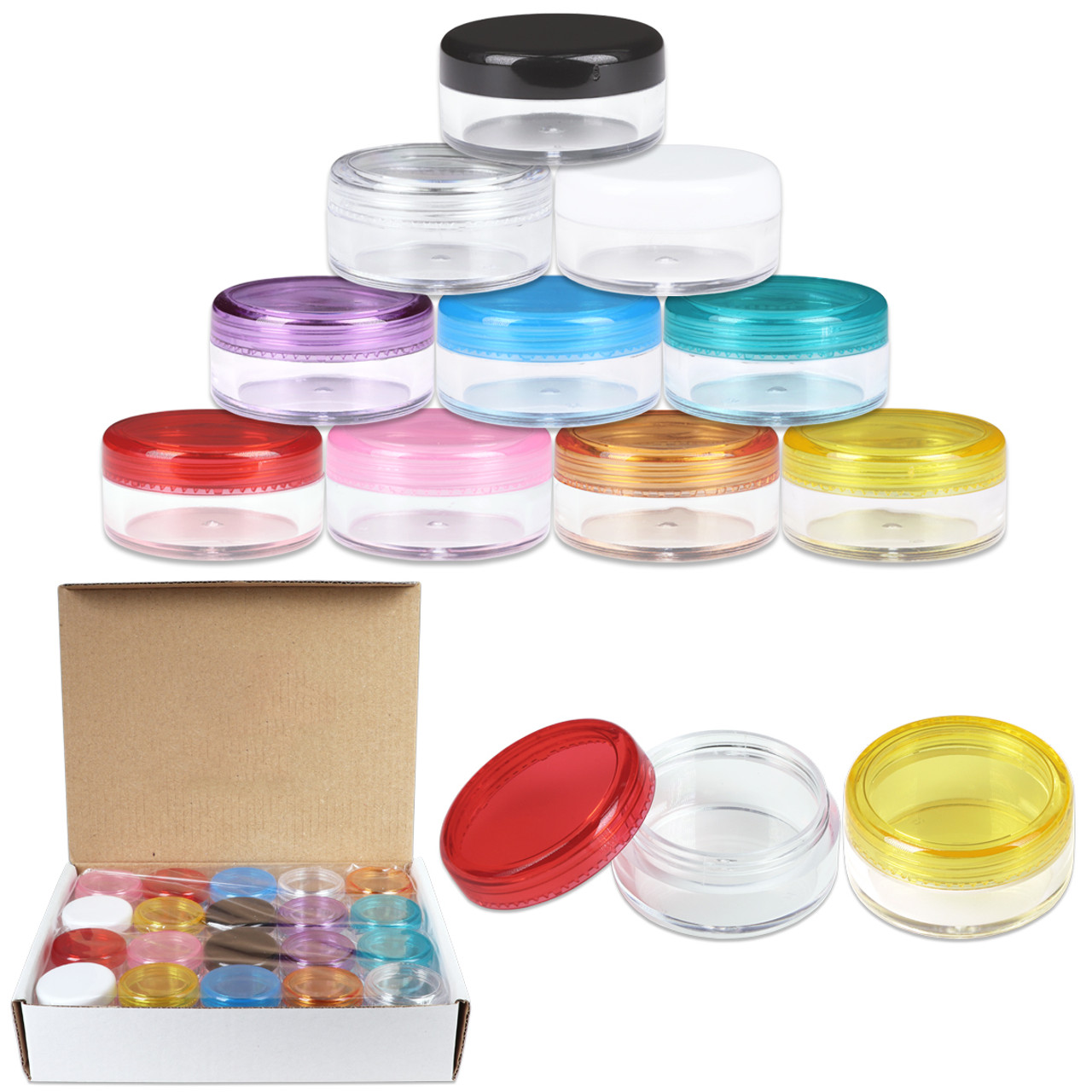 5G/5ML (0.18 oz) Plastic Cosmetic Sample Jars with Multi-Color Lids