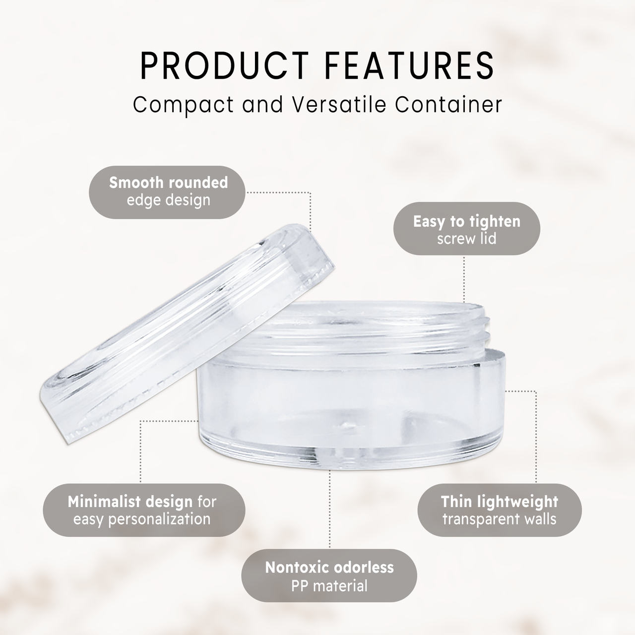 5G/5ML (0.18 oz) Plastic Cosmetic Sample Jars with Multi-Color Lids