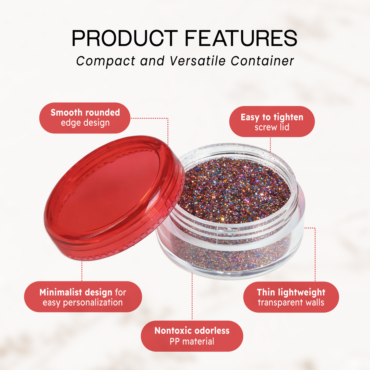 5G/5ML (0.18 oz) Plastic Cosmetic Sample Jars with Multi-Color Lids