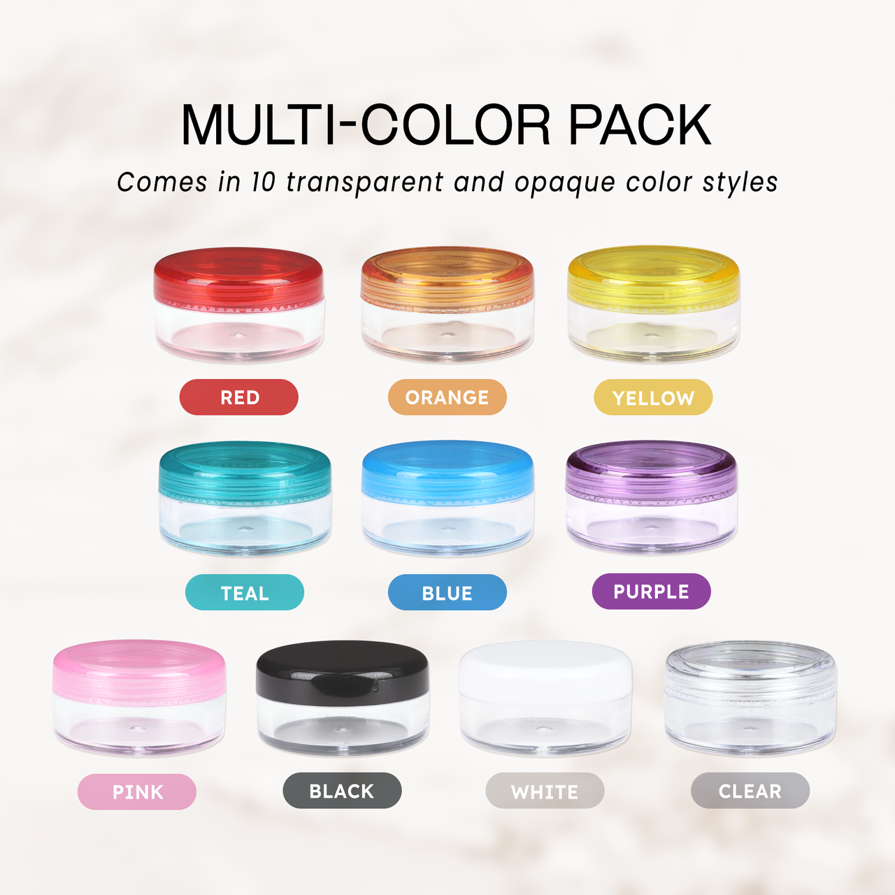 5G/5ML (0.18 oz) Plastic Cosmetic Sample Jars with Multi-Color Lids