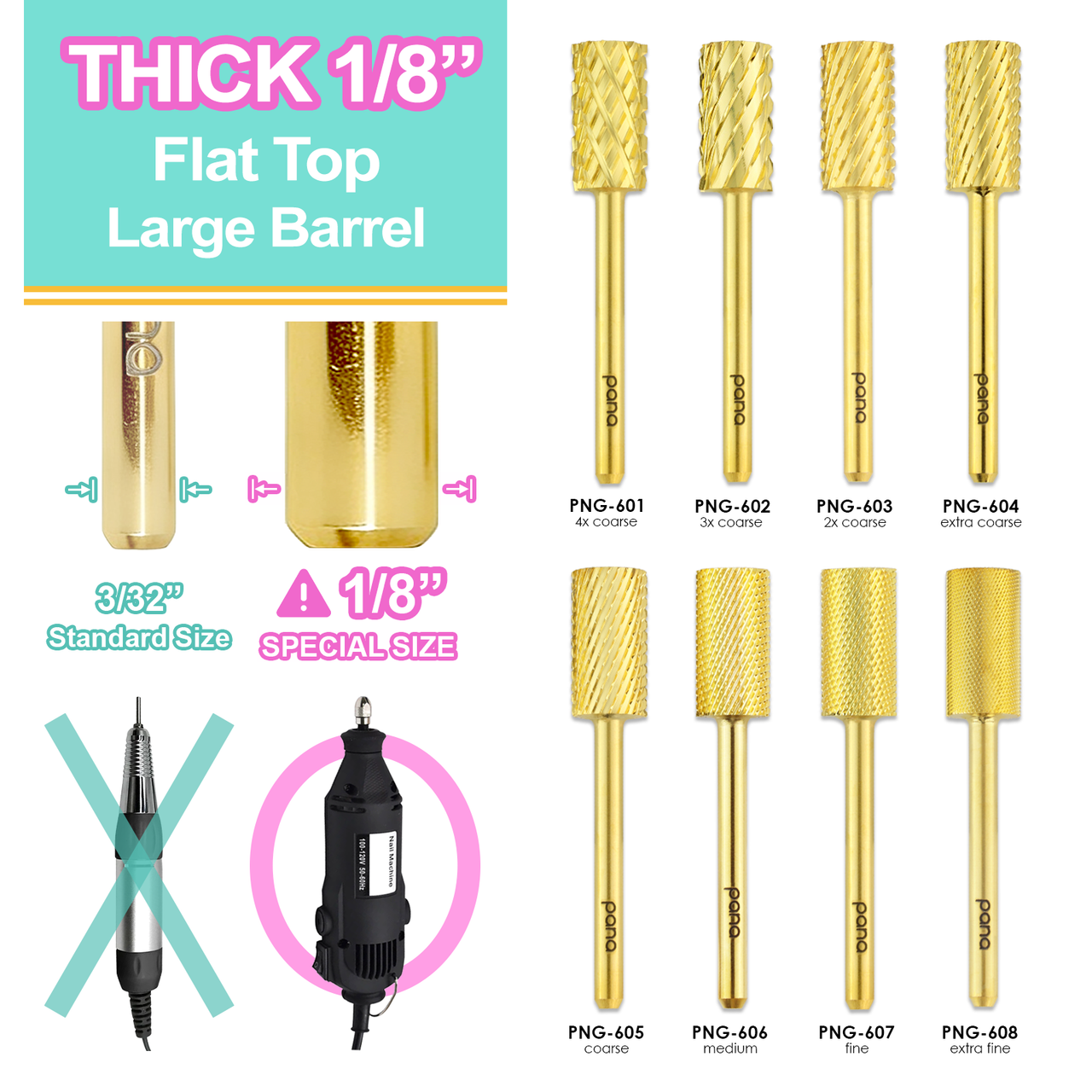 Flat Top Large Barrel Gold 1/8" Carbide Bit (XF - 4XC)