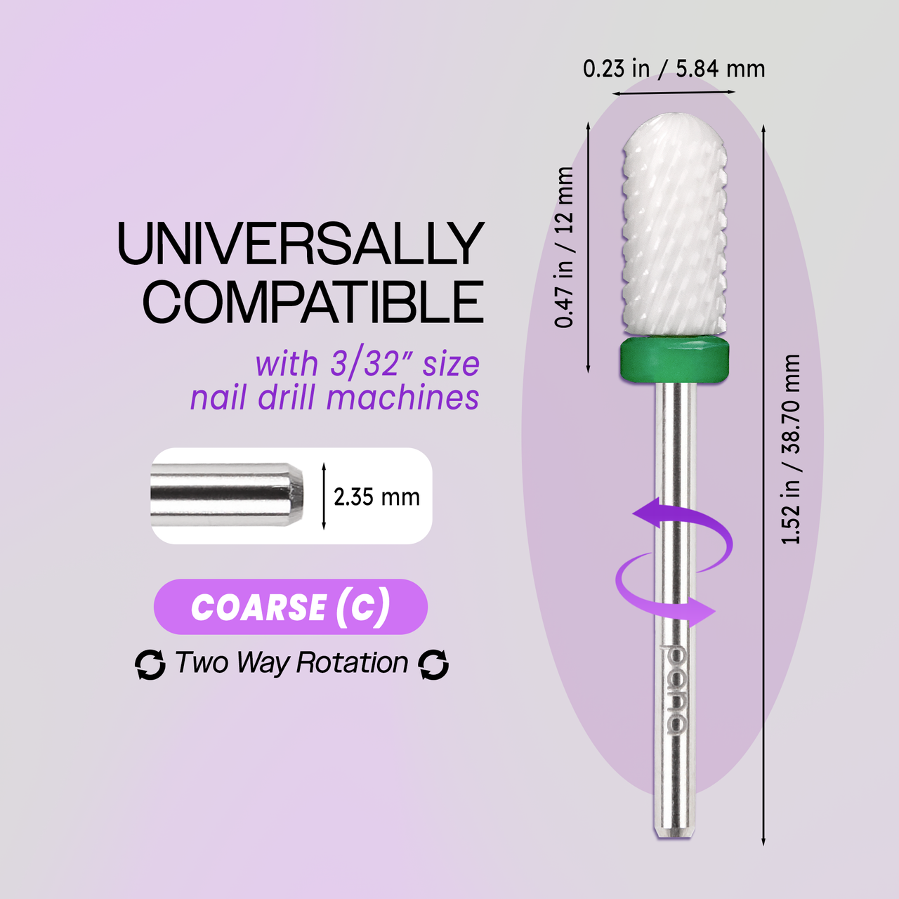 PANA Round Top Small Barrel White Ceramic Nail Drill Bit - Coarse Grit