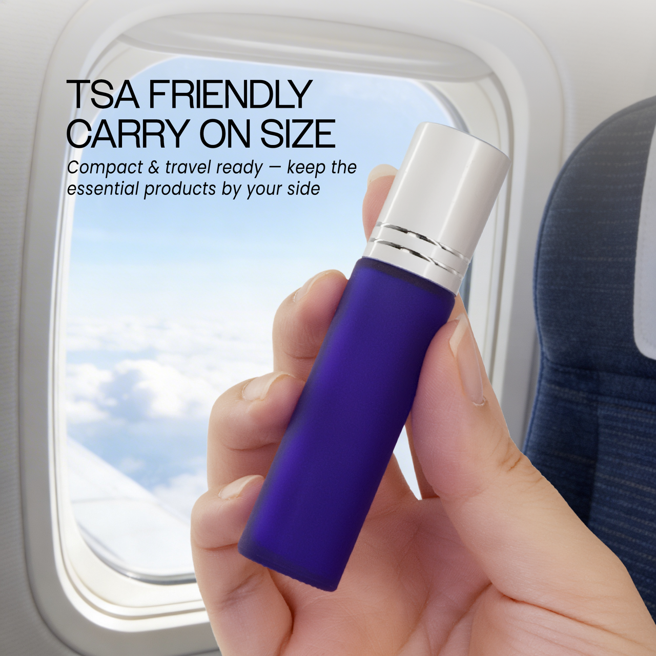 10ML(1/3oz) Frosted Blue Glass Roller Bottles with Stainless Steel Ball and Silver Metal Cap