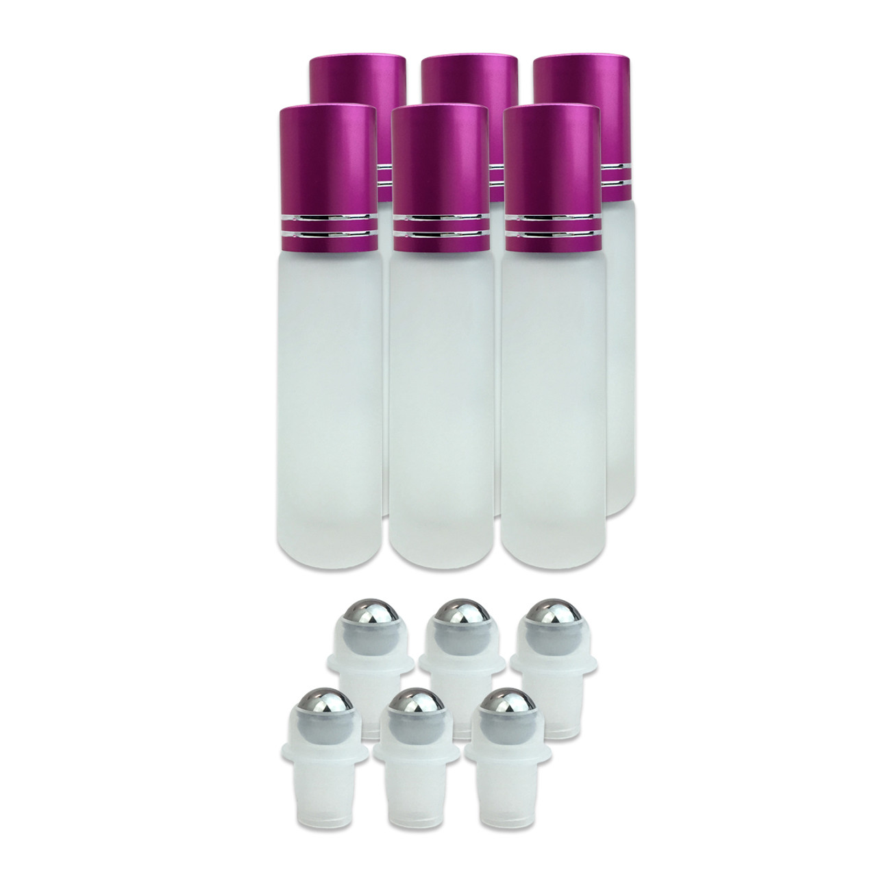 10ML(1/3oz) Glass Roller Bottles with Stainless Steel Ball and Pink Metal Cap