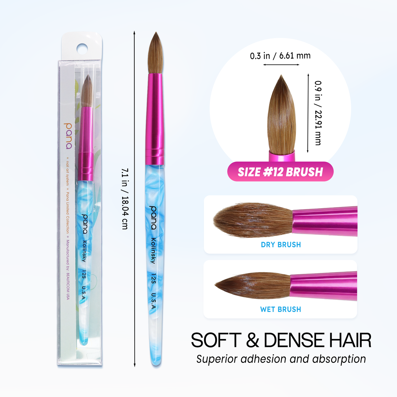 Round Blue & White Swirl Acrylic Kolinsky Brush Handle with Hot Pink Ferrule