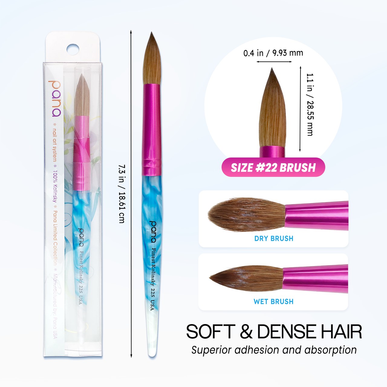 Round Blue & White Swirl Acrylic Kolinsky Brush Handle with Hot Pink Ferrule