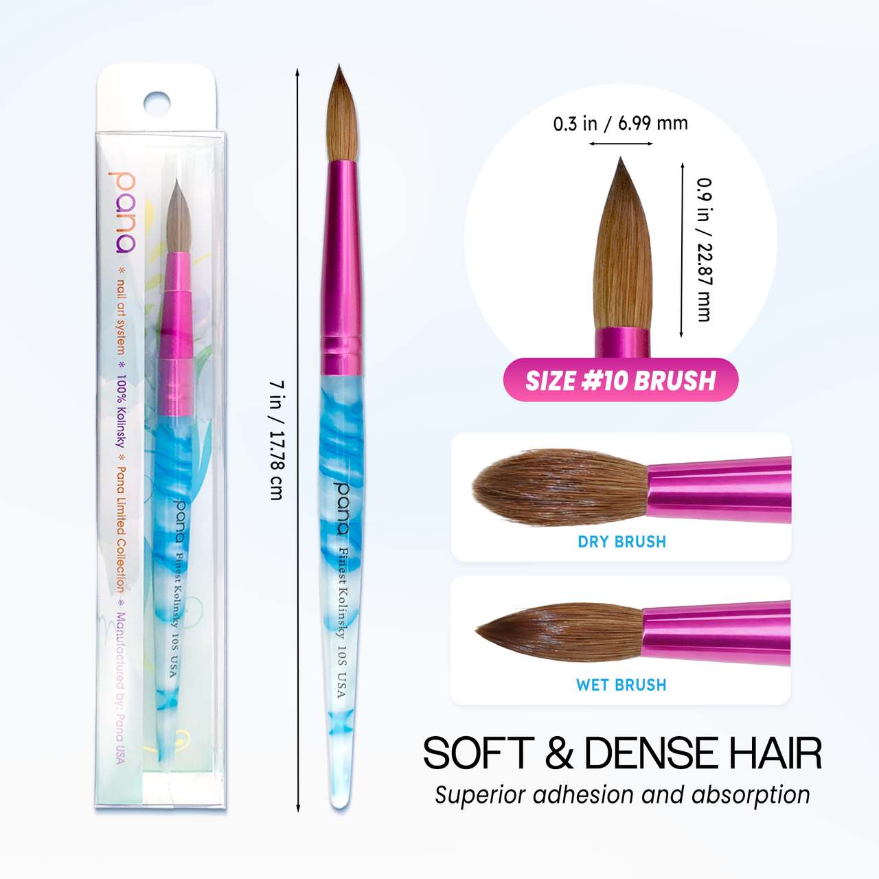 Round Blue & White Swirl Acrylic Kolinsky Brush Handle with Hot Pink Ferrule