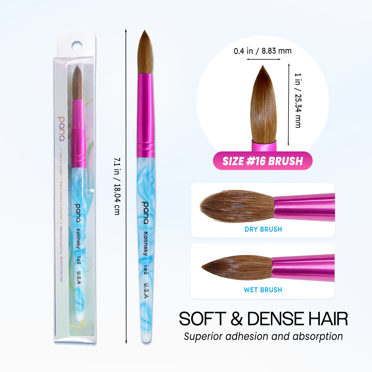 Round Blue & White Swirl Acrylic Kolinsky Brush Handle with Hot Pink Ferrule