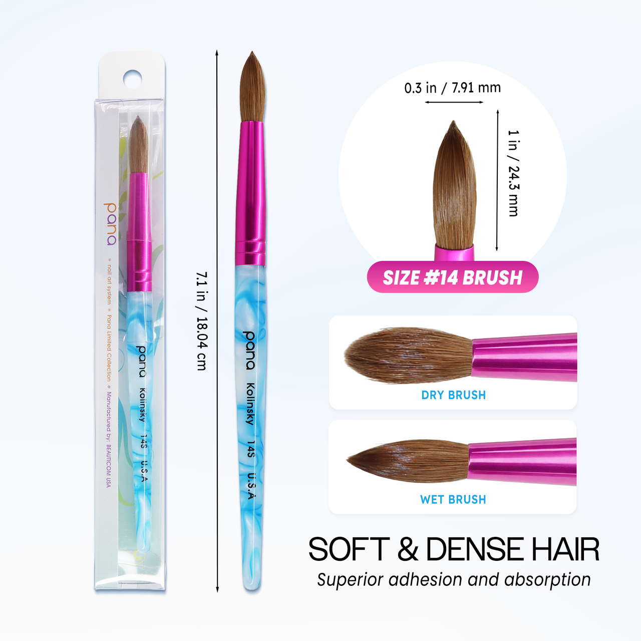 Round Blue & White Swirl Acrylic Kolinsky Brush Handle with Hot Pink Ferrule