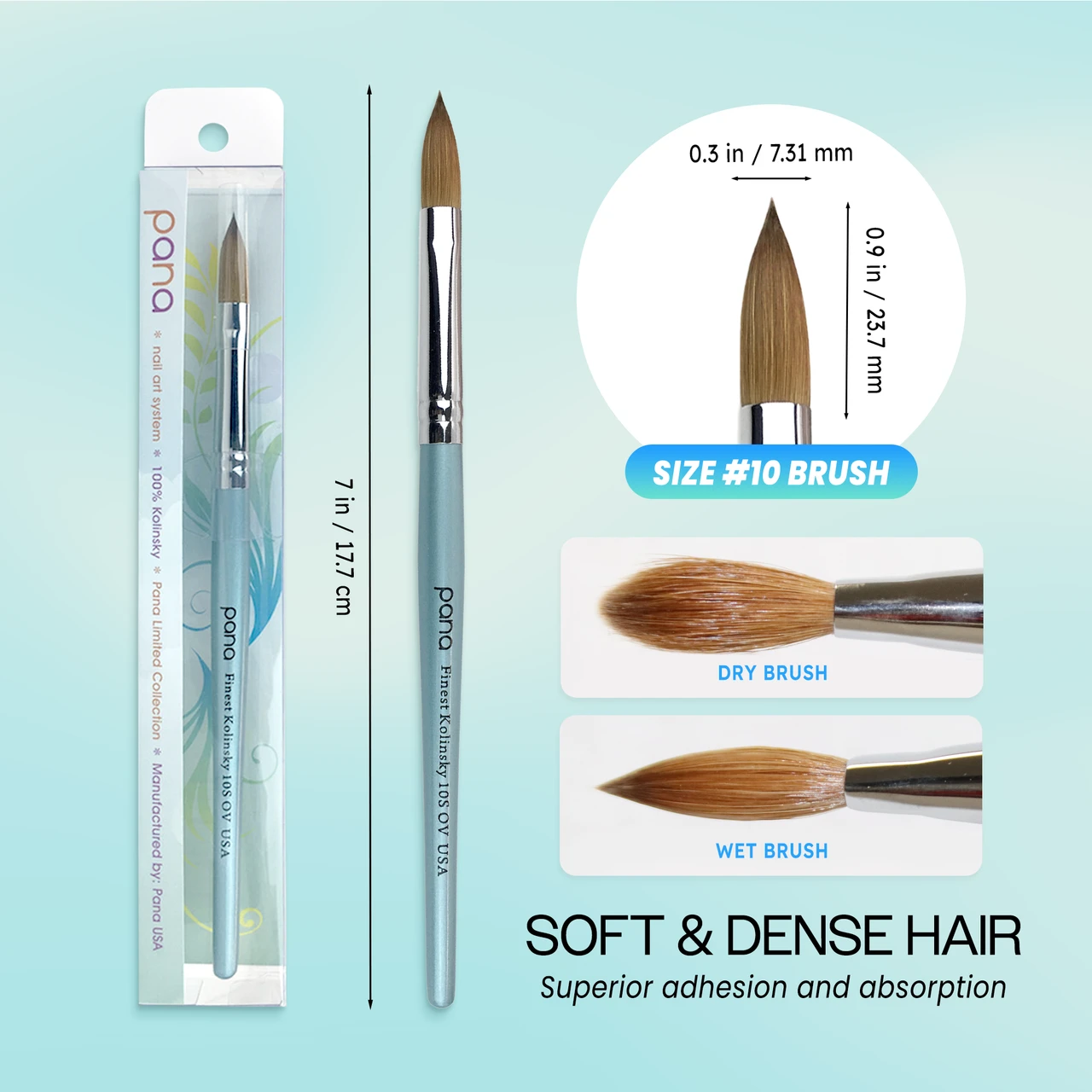 Oval Crimped Teal Coated Wood Kolinsky Brush Handle with Silver Ferrule